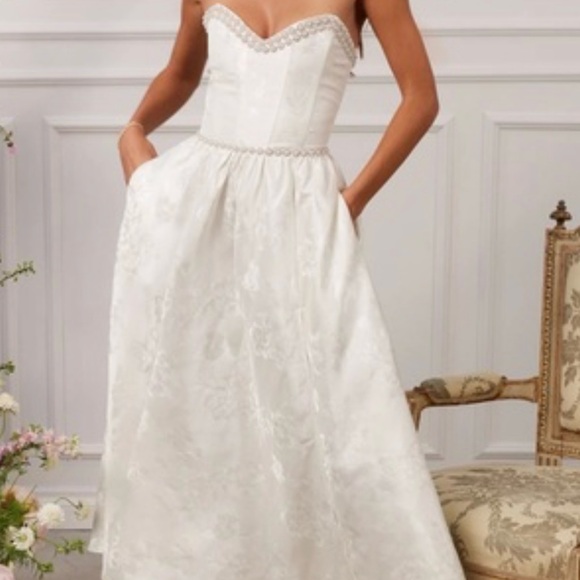 V. CHAPMAN LUCIA STRAPLESS PEARL-EMBELLISHED A-LINE MIDI DRESS - Picture 3 of 6